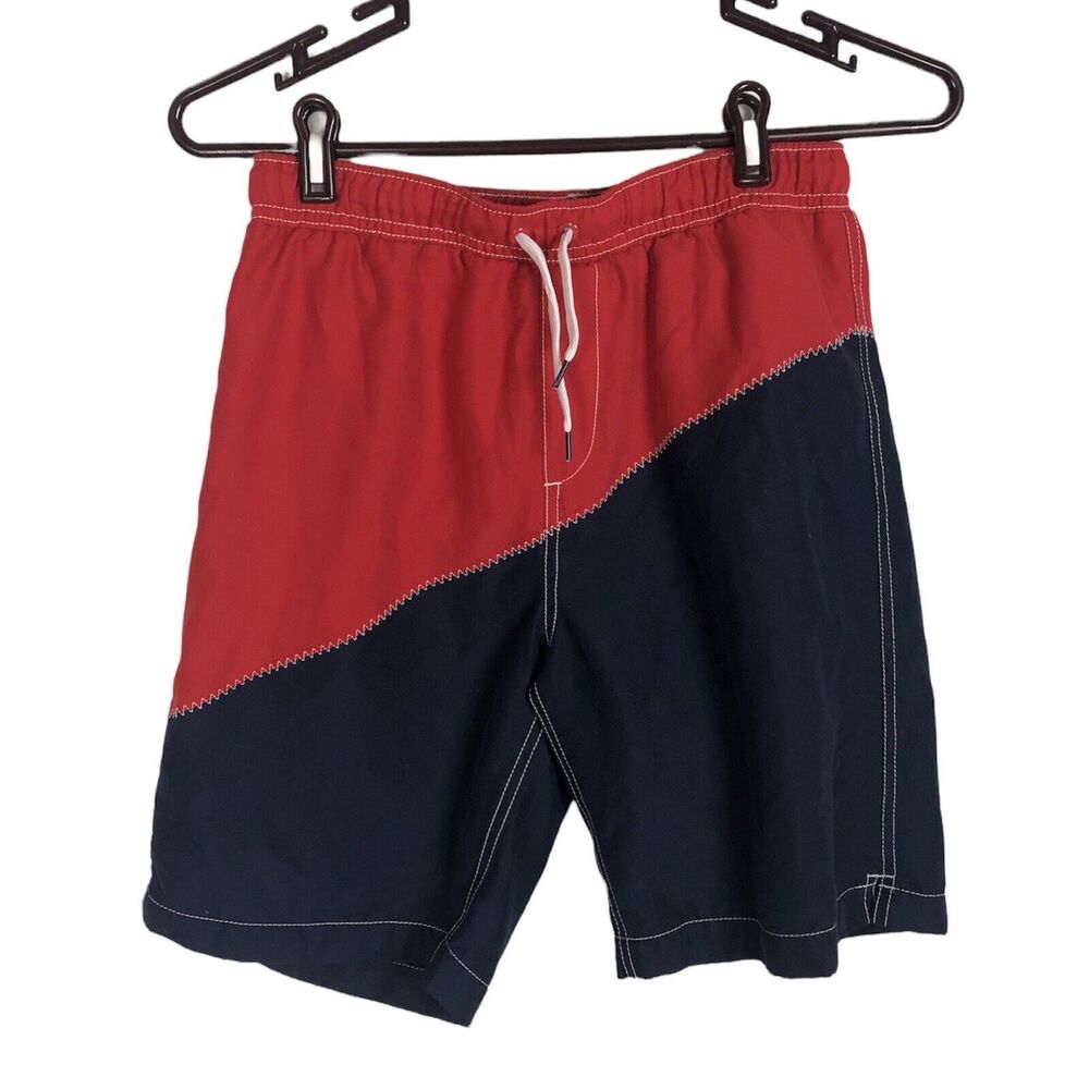 Lands' End Red Navy Blue Swim Shorts Boys Large 14-16 Inner mesh cut out